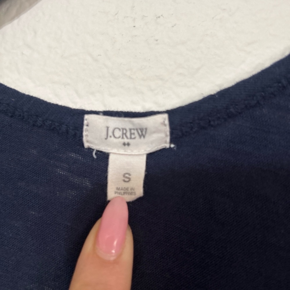 J. Crew Navy Blue and Beige Striped V-Neck Tank Top - Picture 2 of 8